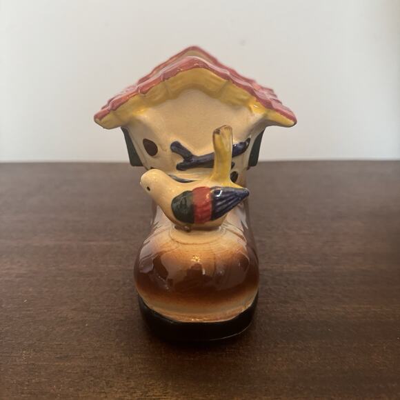 VTG Ceramic Planter Old Shoe Boot House Bird Japan Art Pottery Kitschy Decor - Picture 2 of 16